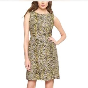 Gap Pamela Gray Yellow Dress Animal Print Lined Mini Sheath Zip Back Size 14